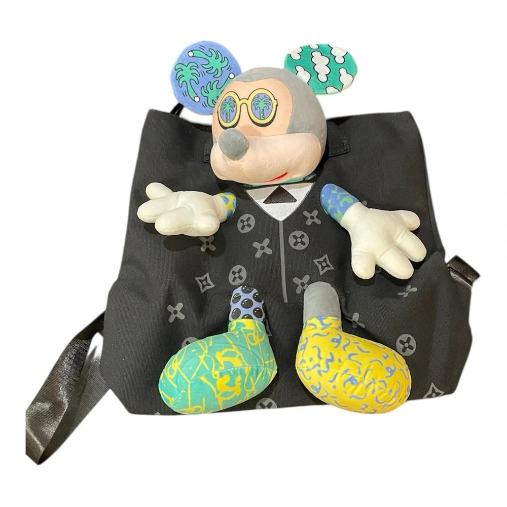🆕 Unique Psychedelic - 3D - “Tuxedo Mickey” Mouse Plush - Black Tote - Backpack